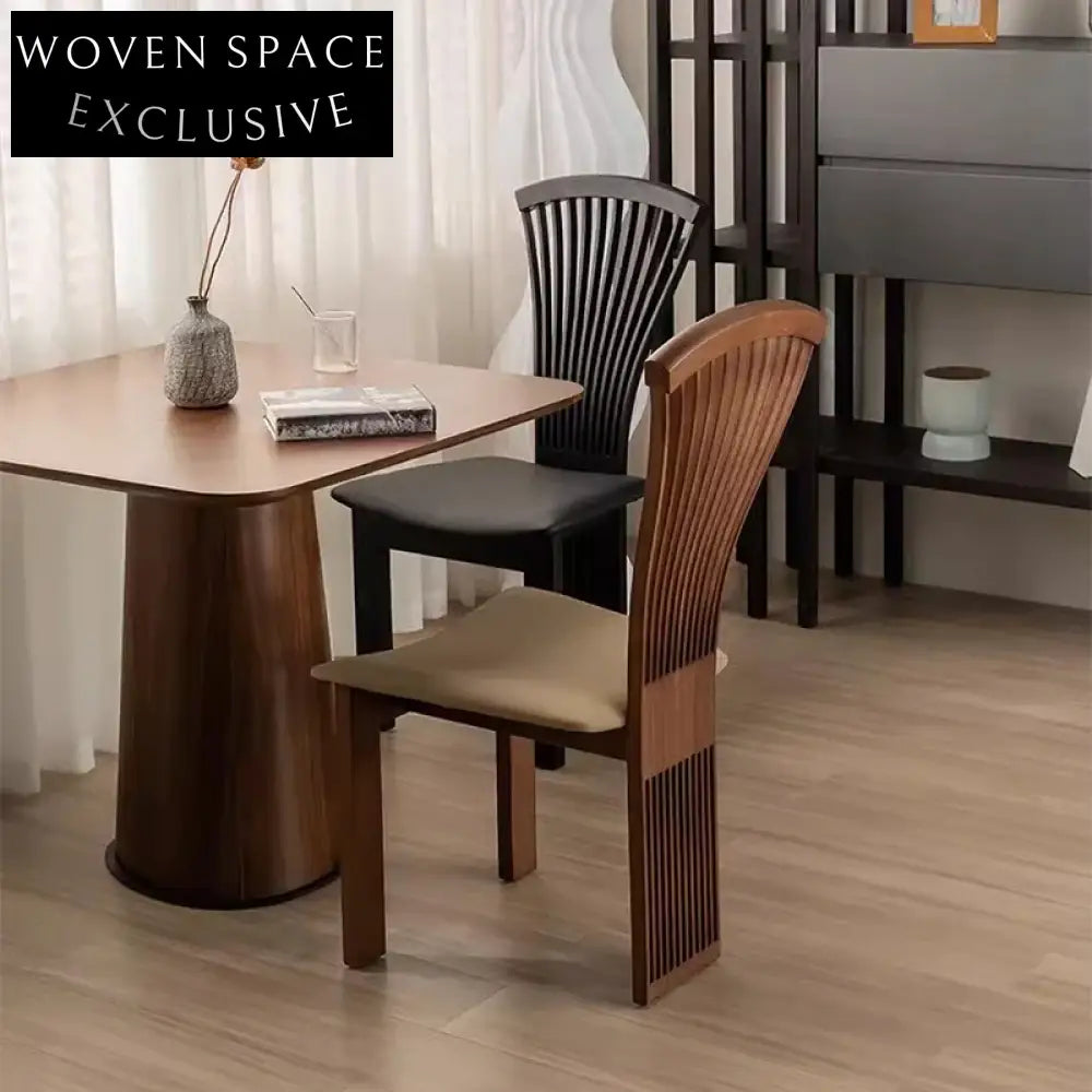 Vintage Mid-Century Solid Wood Fan Back Dining Chair with PU Leather Seat