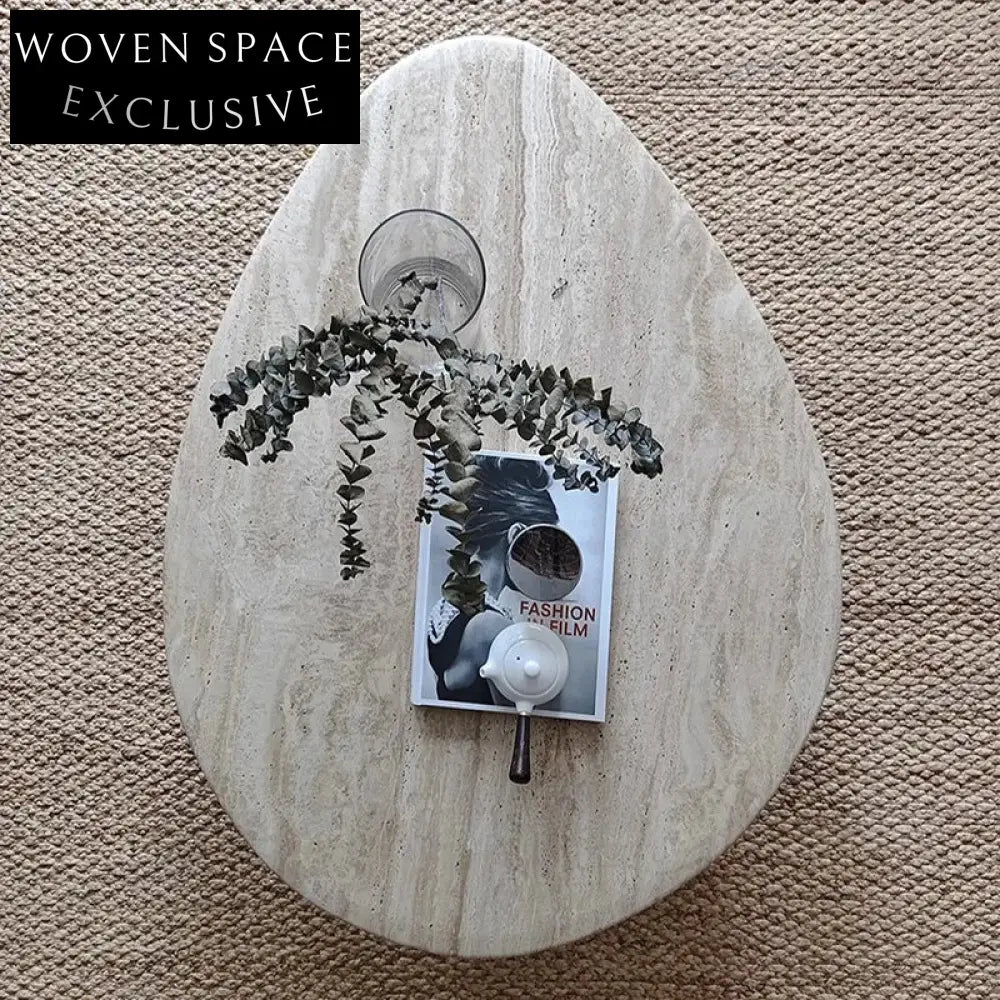 Vintage Modern Italian Beige Travertine Stone Living Room Center Coffee Table