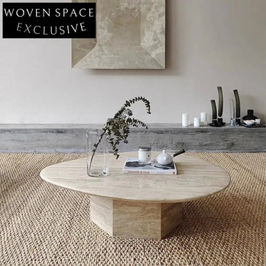Vintage Modern Italian Beige Travertine Stone Living Room Center Coffee Table