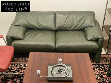 Vintage Italian Cassina Maralunga Olive Green Two-Seater Sofa