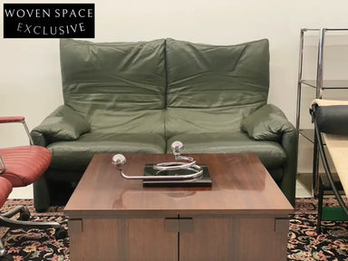 Vintage Italian Cassina Maralunga Olive Green Two-Seater Sofa