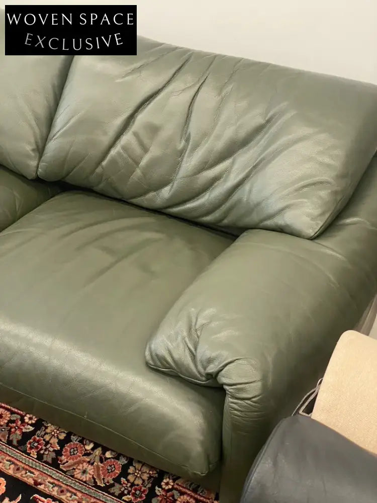 Vintage Italian Cassina Maralunga Olive Green Two-Seater Sofa
