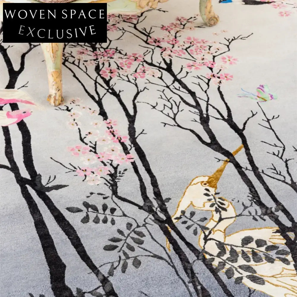 Vintage Pink Floral Bird Durable Washable Foldable Polyester Living Room Area Rug