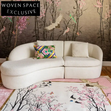 Vintage Pink Floral Bird Durable Washable Foldable Polyester Living Room Area Rug