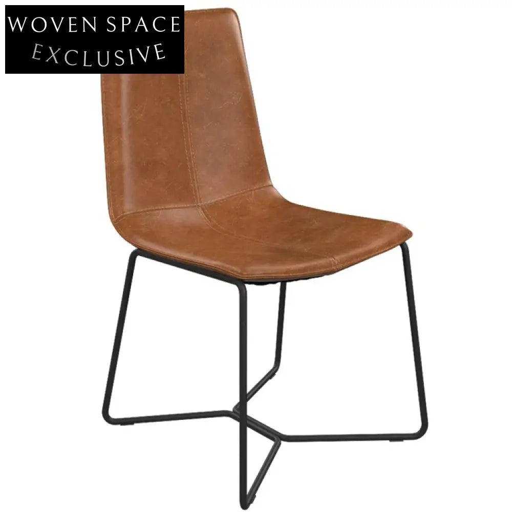 Vintage Retro Brown PU Leather Bar Stool Dining Chair with Chrome Legs