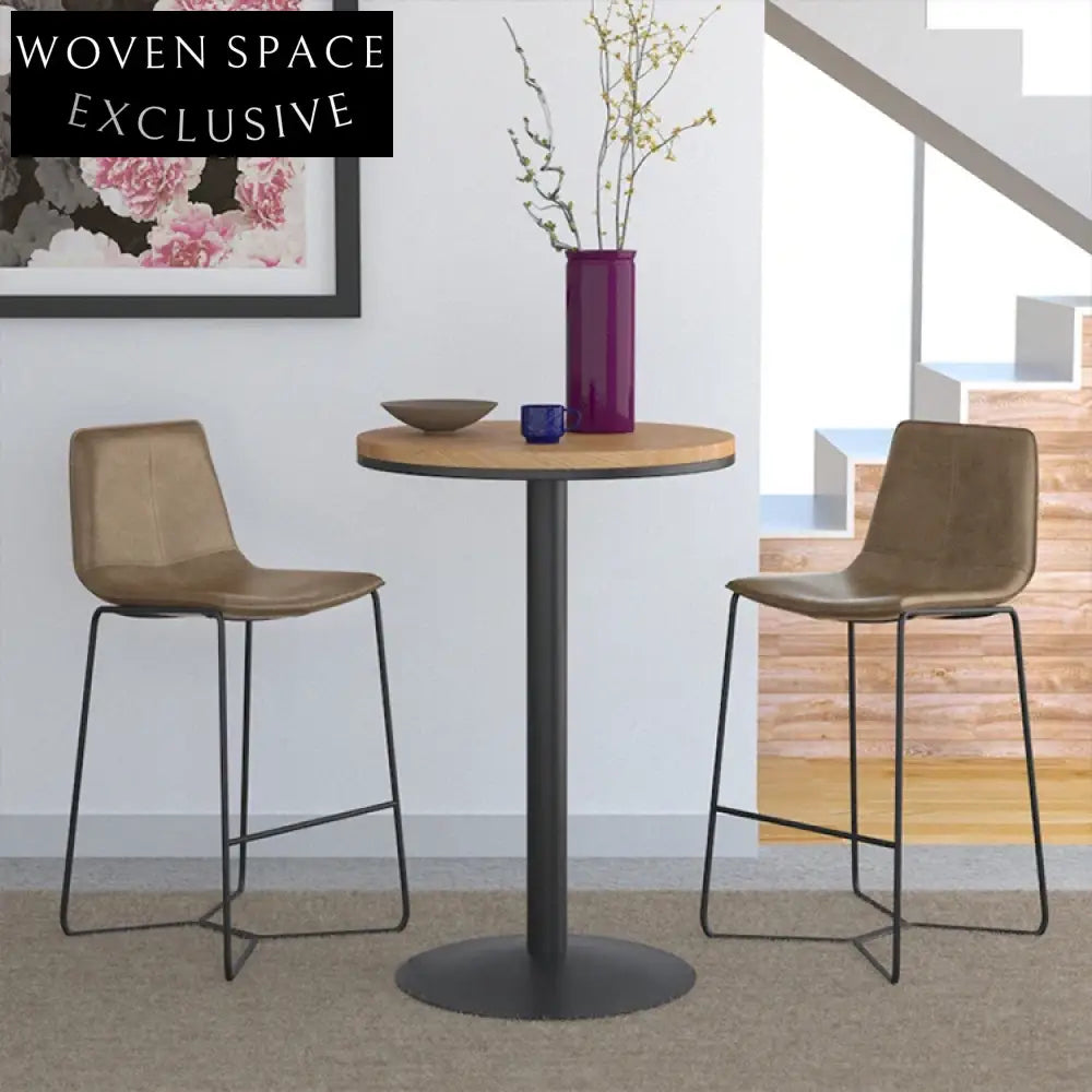 Vintage Retro Brown PU Leather Bar Stool Dining Chair with Chrome Legs