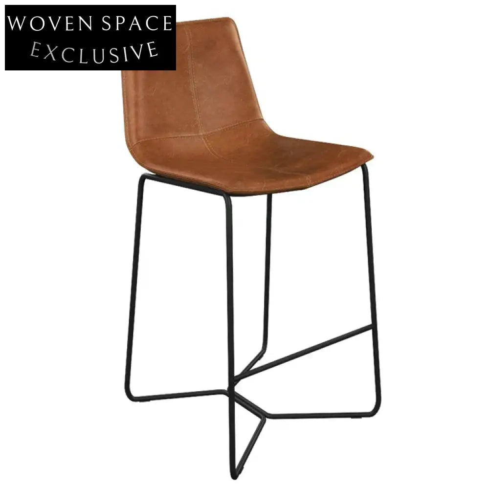 Vintage Retro Brown PU Leather Bar Stool Dining Chair with Chrome Legs