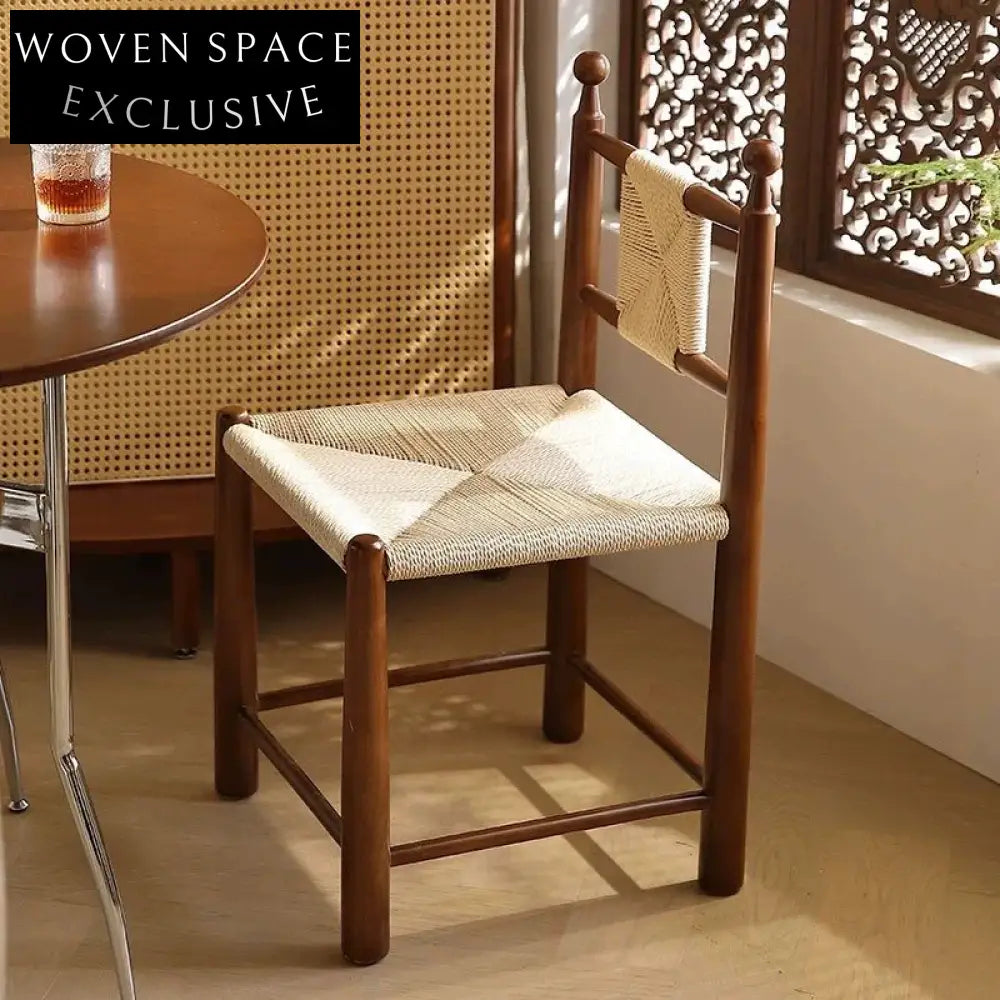 Vintage walnut solid wood dining chair rattan French retro bedroom desk dressing table chair coffee shop leisure chair