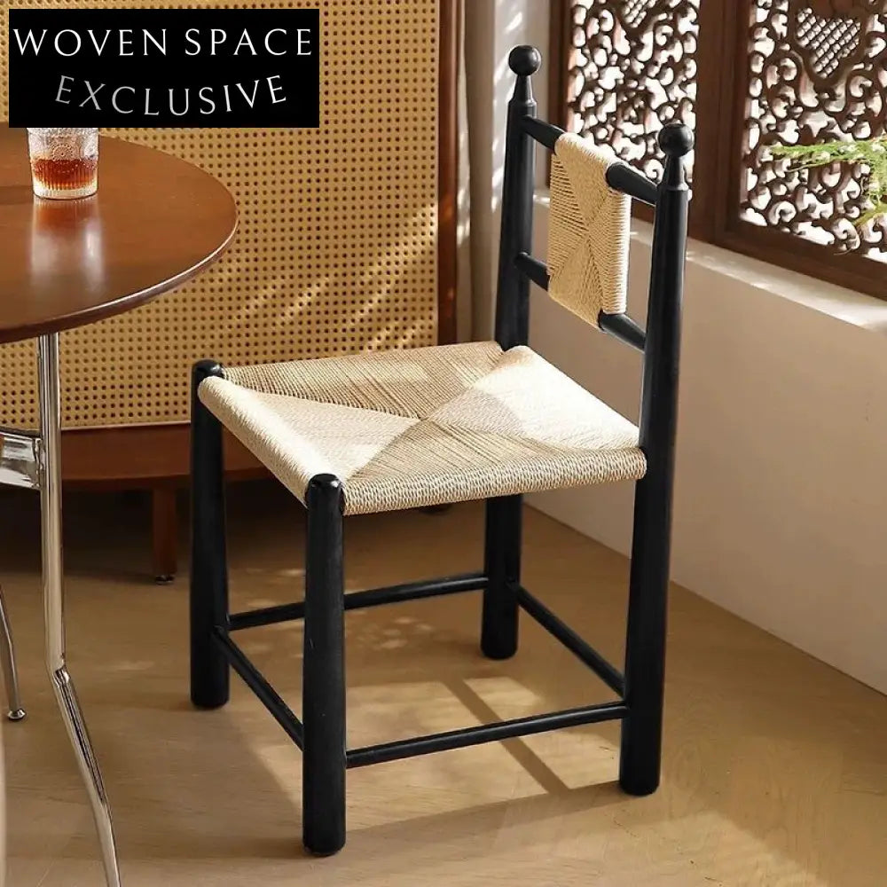 Vintage walnut solid wood dining chair rattan French retro bedroom desk dressing table chair coffee shop leisure chair