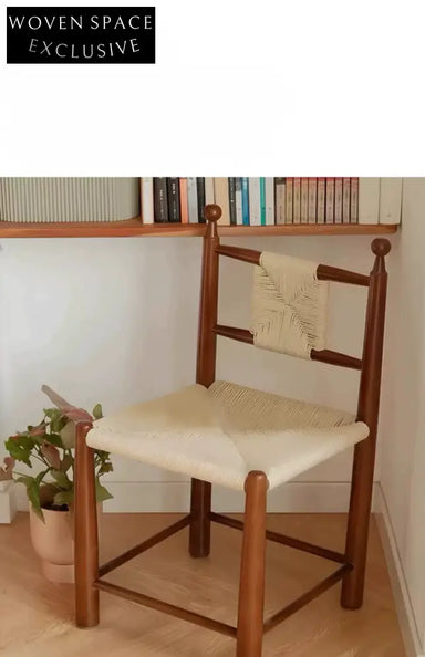 Vintage walnut solid wood dining chair rattan French retro bedroom desk dressing table chair coffee shop leisure chair