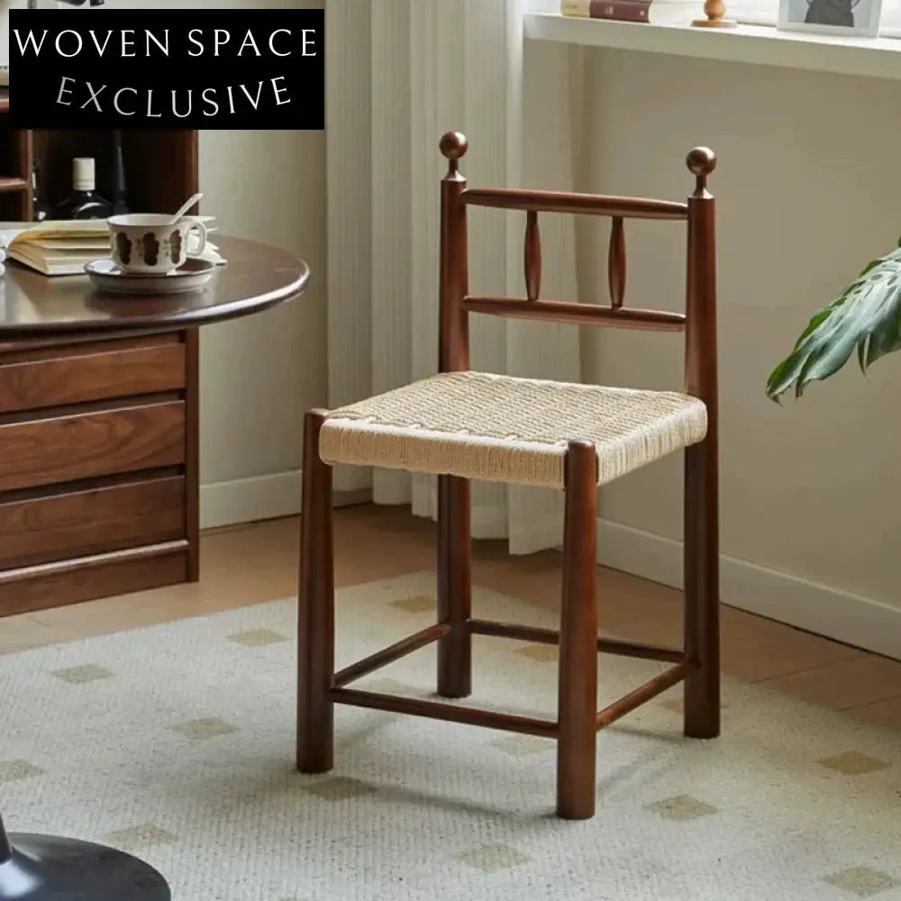 Vintage walnut solid wood dining chair rattan French retro bedroom desk dressing table chair coffee shop leisure chair