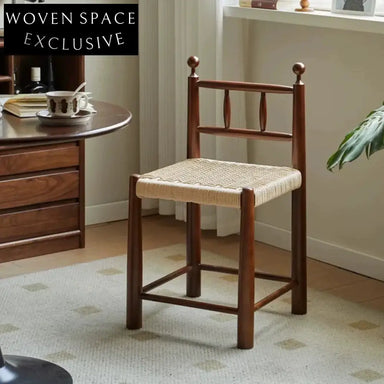 Vintage walnut solid wood dining chair rattan French retro bedroom desk dressing table chair coffee shop leisure chair