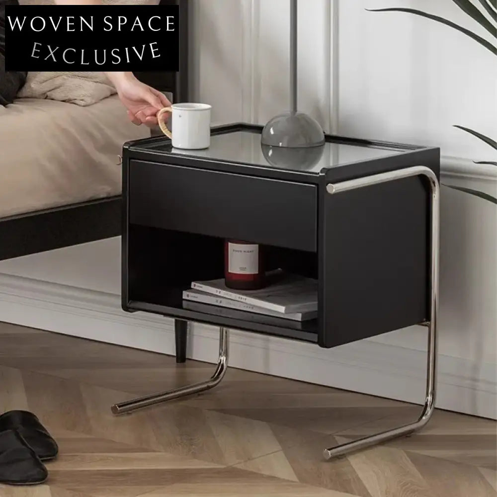 Vintage Wooden Black Nightstand with Storage Drawer for Bedroom or Apartment