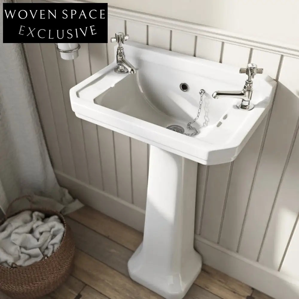 Vyolette Double Hole Pedestal Basin Silver with faucet and accessories