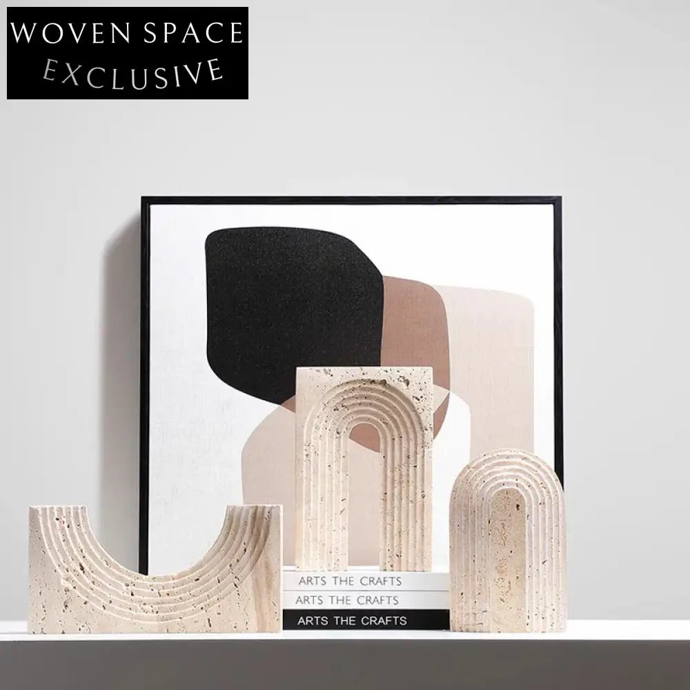 Wabi-sabi Arch Shaped Travertine Marble Living Room Decor Sculpture
