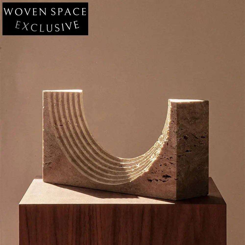 Wabi-sabi Arch Shaped Travertine Marble Living Room Decor Sculpture