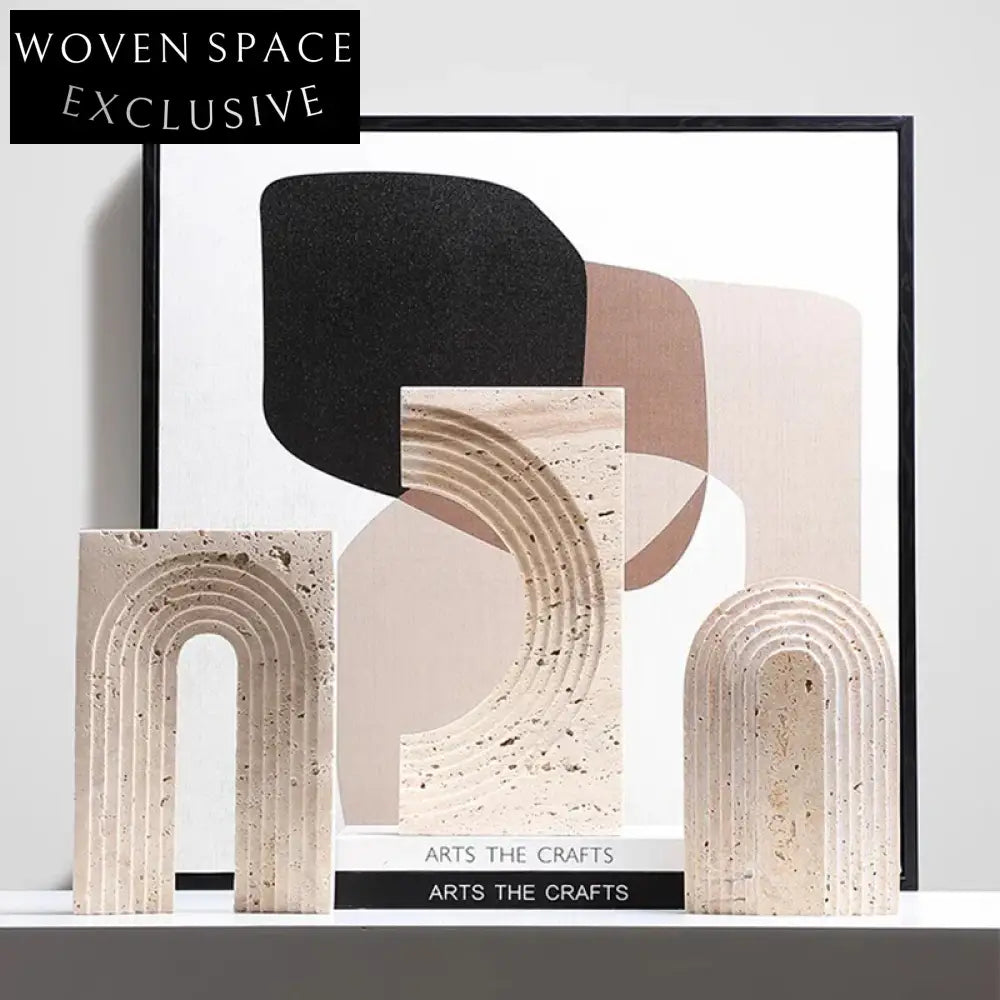 Wabi-sabi Arch Shaped Travertine Marble Living Room Decor Sculpture