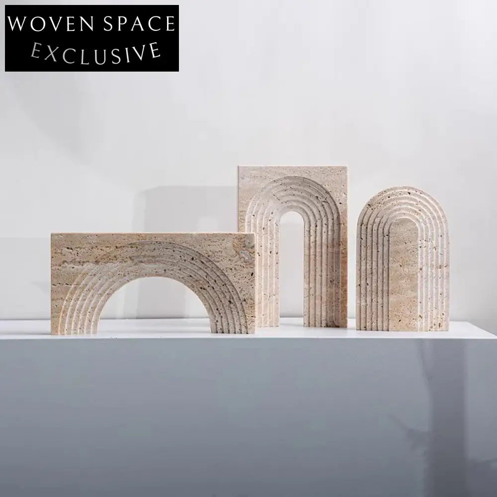 Wabi-sabi Arch Shaped Travertine Marble Living Room Decor Sculpture