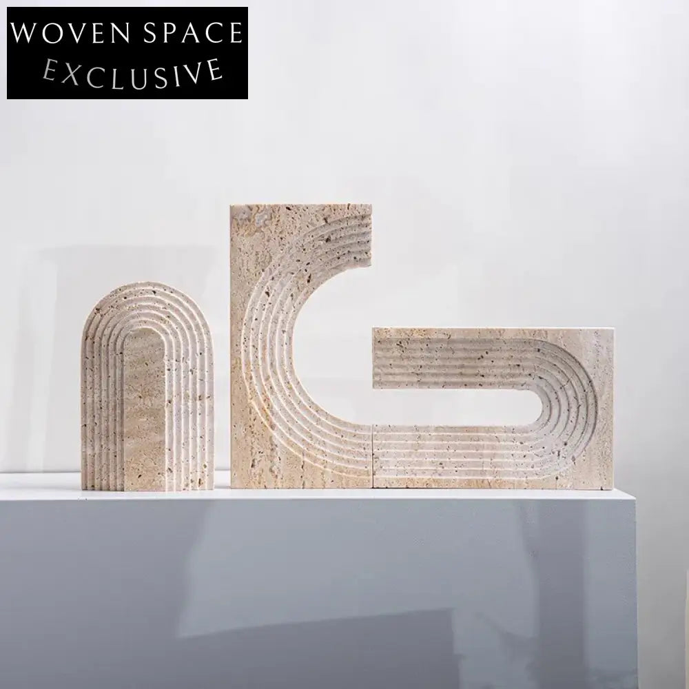 Wabi-sabi Arch Shaped Travertine Marble Living Room Decor Sculpture