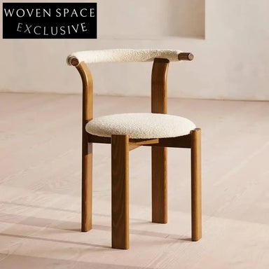 Wabi-sabi Beech Wood Boucle Fabric Upholstered Dining Chair for Modern Interiors