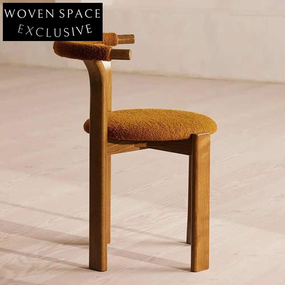 Wabi-sabi Beech Wood Boucle Fabric Upholstered Dining Chair for Modern Interiors
