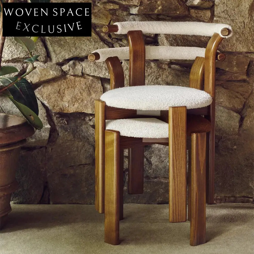 Wabi-sabi Beech Wood Boucle Fabric Upholstered Dining Chair for Modern Interiors