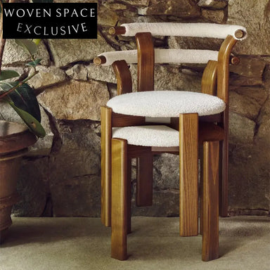 Wabi-sabi Beech Wood Boucle Fabric Upholstered Dining Chair for Modern Interiors