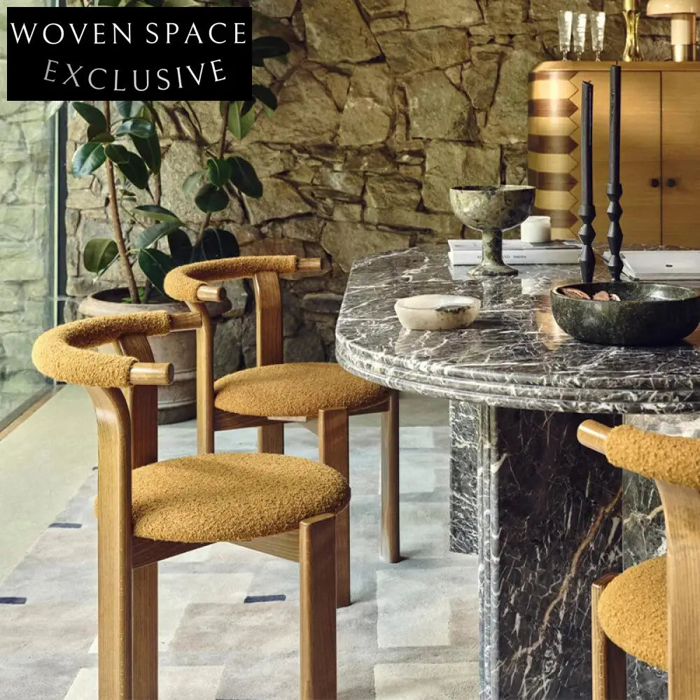 Wabi-sabi Beech Wood Boucle Fabric Upholstered Dining Chair for Modern Interiors