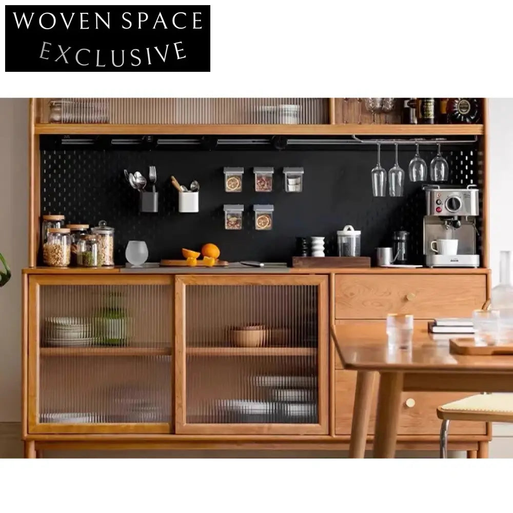 Wabi Sabi Black Walnut and Glass Large Storage Sideboard Cabinet