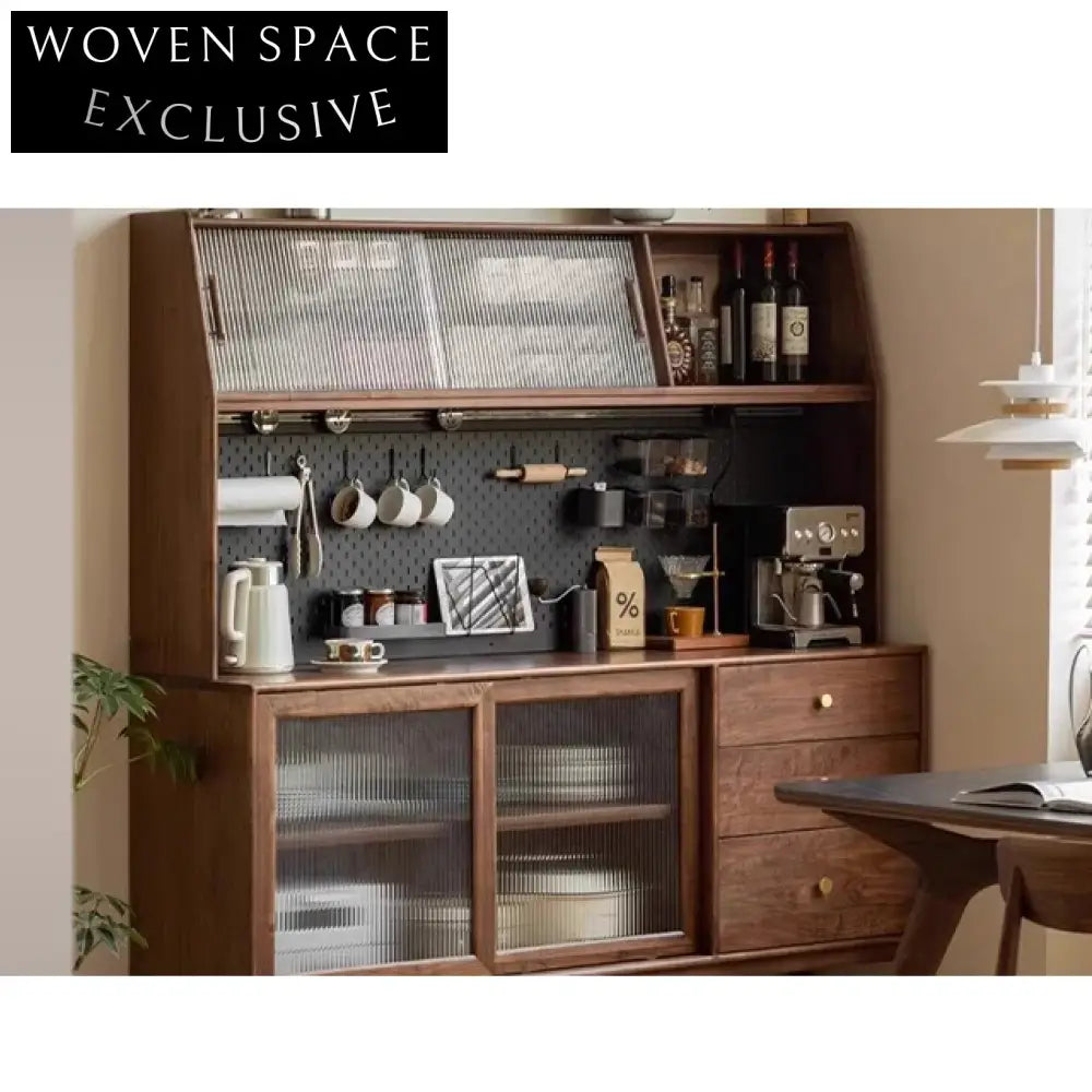 Wabi Sabi Black Walnut and Glass Large Storage Sideboard Cabinet