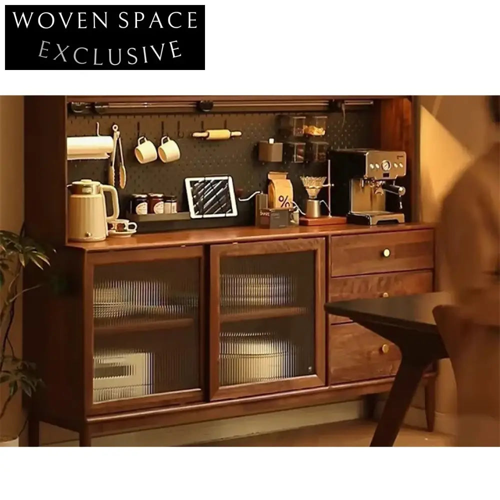 Wabi Sabi Black Walnut and Glass Large Storage Sideboard Cabinet