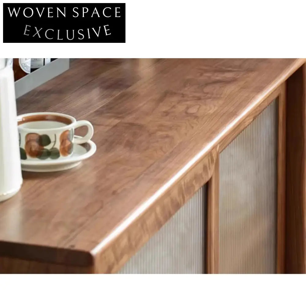 Wabi Sabi Black Walnut and Glass Large Storage Sideboard Cabinet