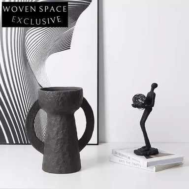 Wabi-Sabi Ceramic Decorative Vase for Tabletop with Handle
