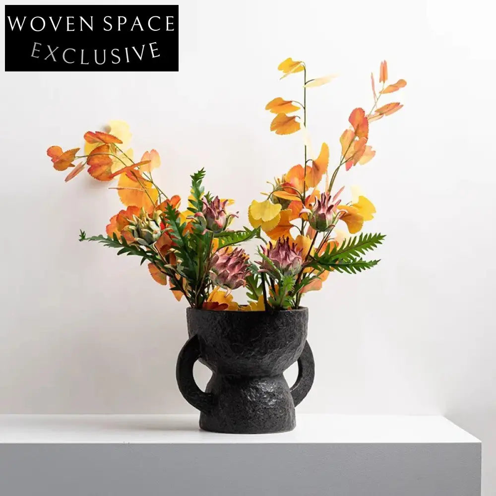 Wabi-Sabi Ceramic Decorative Vase for Tabletop with Handle