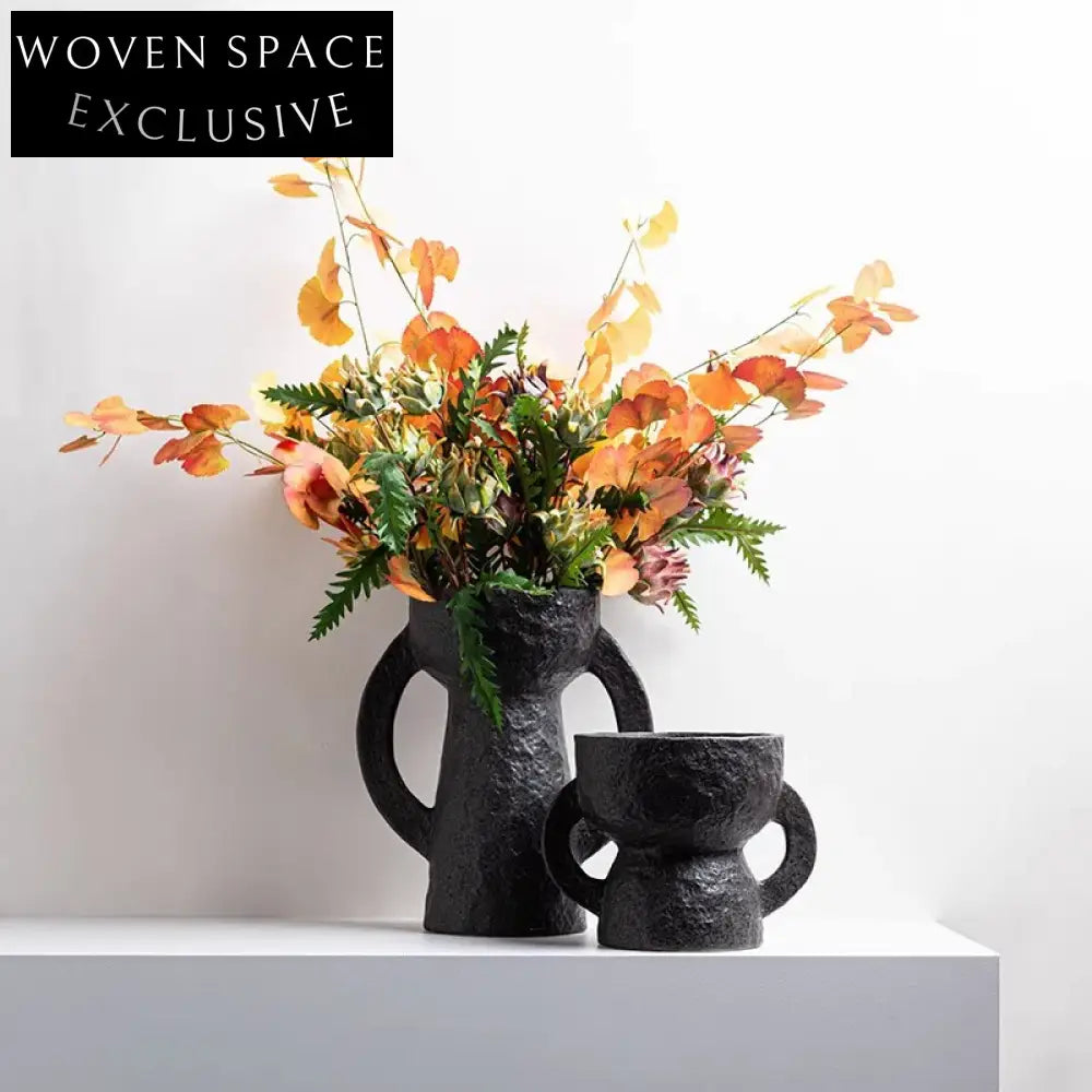 Wabi-Sabi Ceramic Decorative Vase for Tabletop with Handle