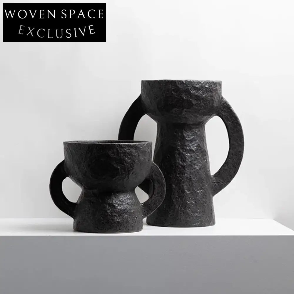 Wabi-Sabi Ceramic Decorative Vase for Tabletop with Handle