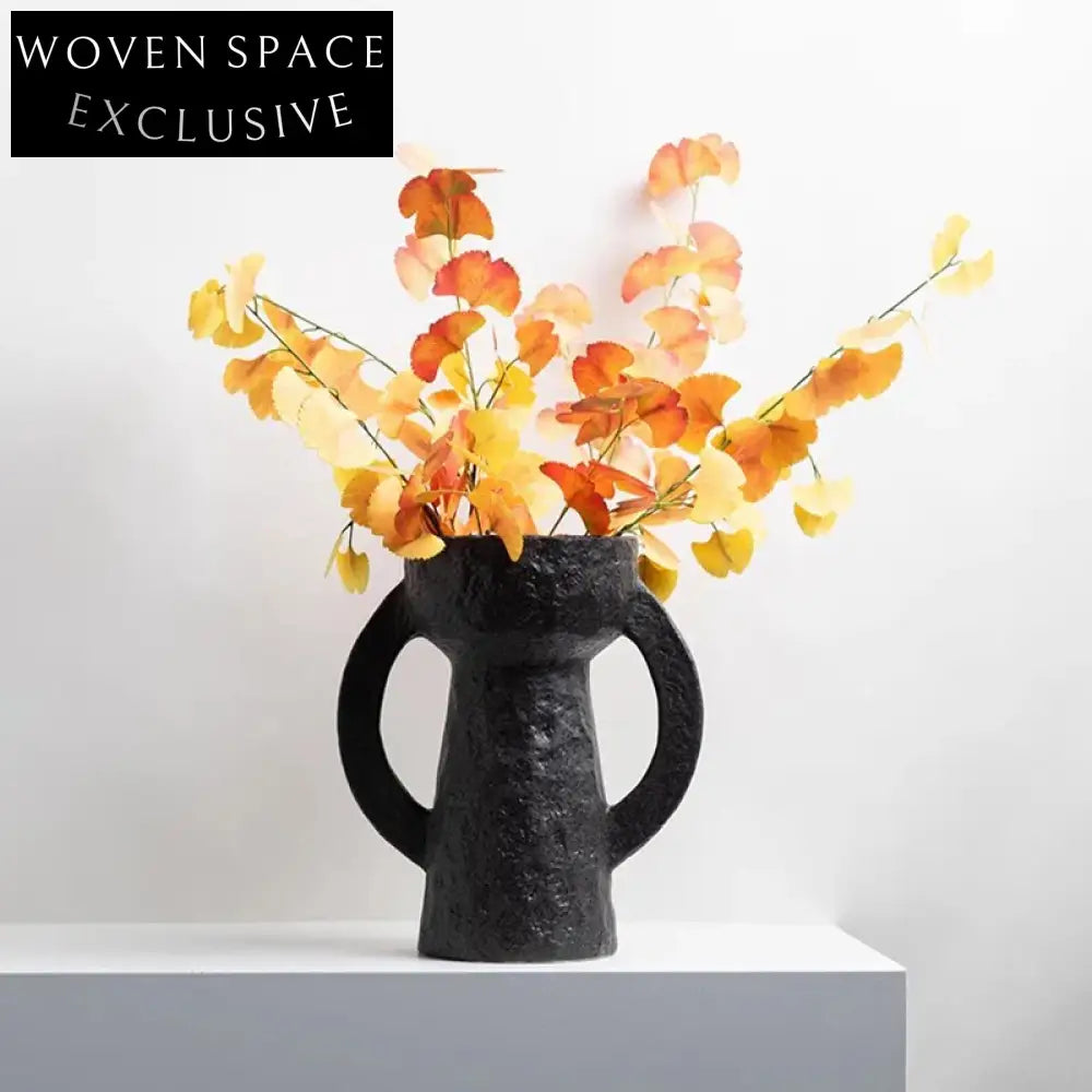 Wabi-Sabi Ceramic Decorative Vase for Tabletop with Handle