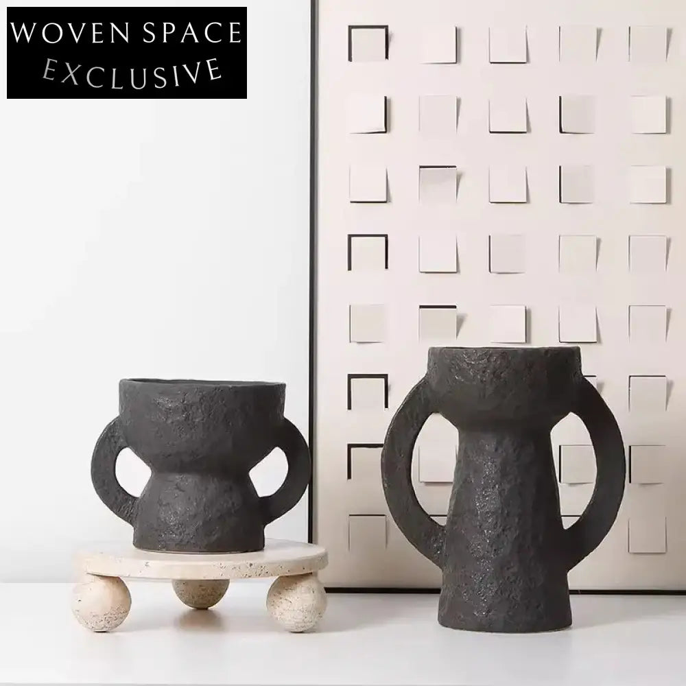 Wabi-Sabi Ceramic Decorative Vase for Tabletop with Handle