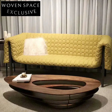 Wabi-sabi Dark Wood Hollow Shape Modern Living Room Coffee Table Set