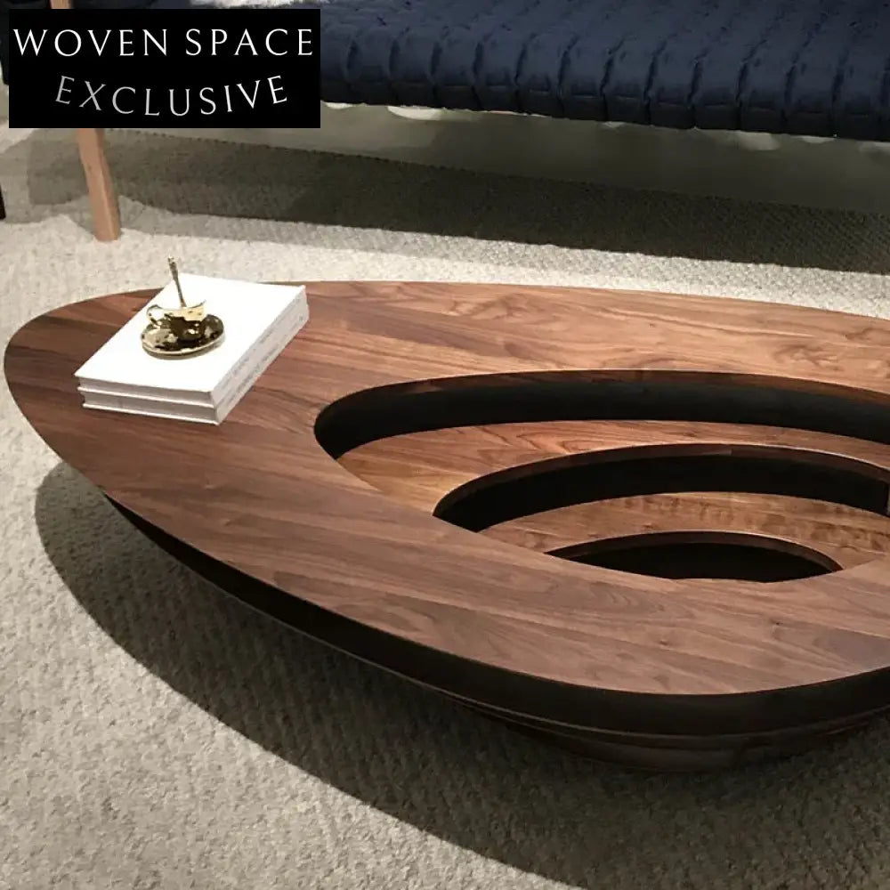 Wabi-sabi Dark Wood Hollow Shape Modern Living Room Coffee Table Set
