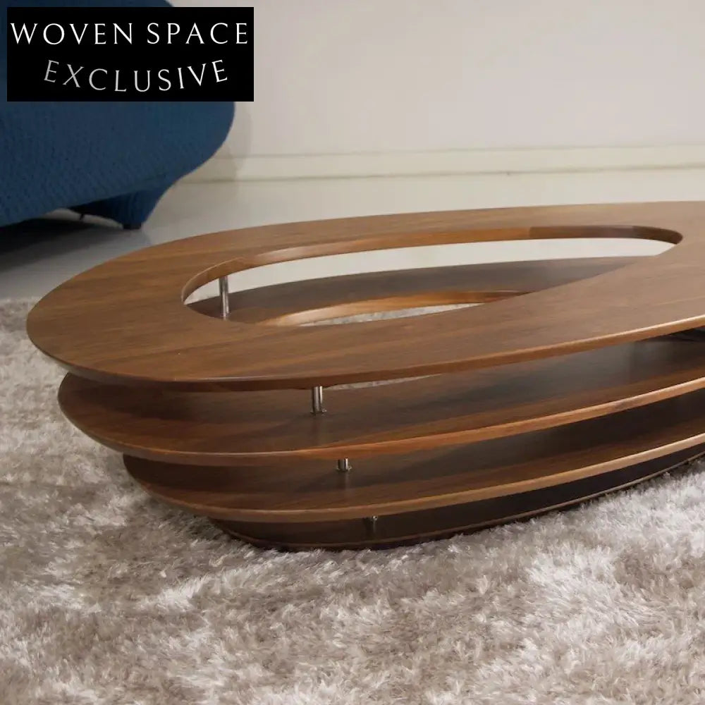 Wabi-sabi Dark Wood Hollow Shape Modern Living Room Coffee Table Set
