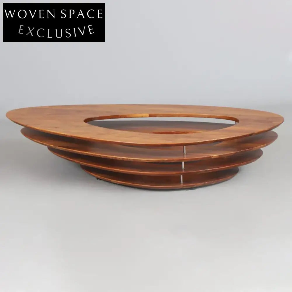 Wabi-sabi Dark Wood Hollow Shape Modern Living Room Coffee Table Set