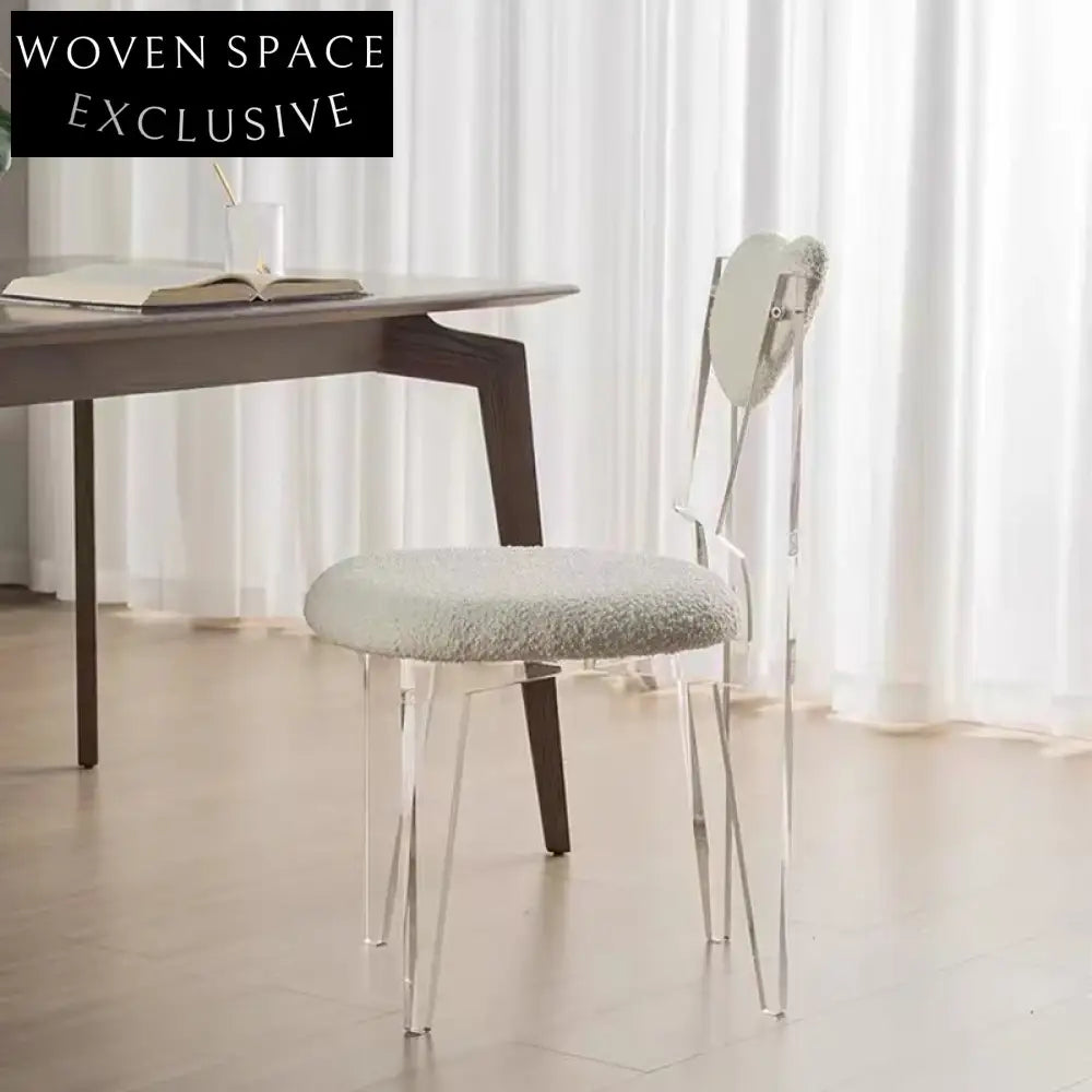 Wabi-Sabi Fabric Dining Chair Heart Backrest Acrylic Legs Modern Design