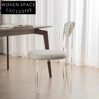 Wabi-Sabi Fabric Dining Chair Heart Backrest Acrylic Legs Modern Design