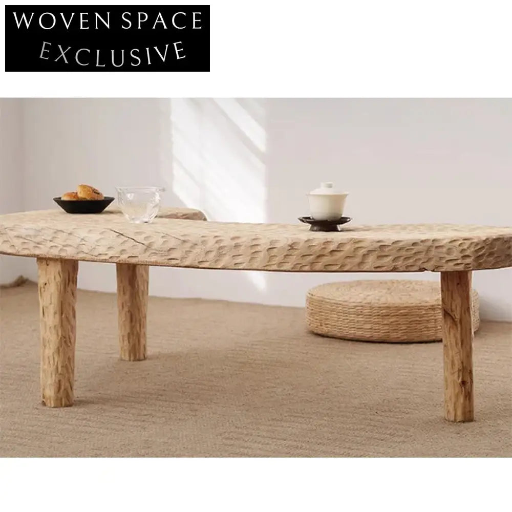 Wabi Sabi Hand Hammered Zen Low Solid Wood Coffee Table