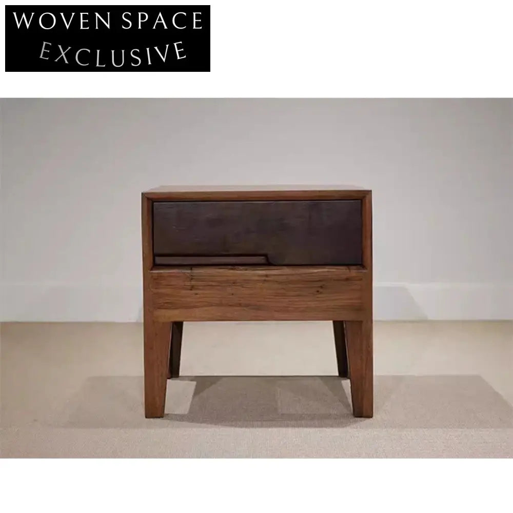 Wabi Sabi Handcrafted Ancient Elm Wood Rustic Bedside Table