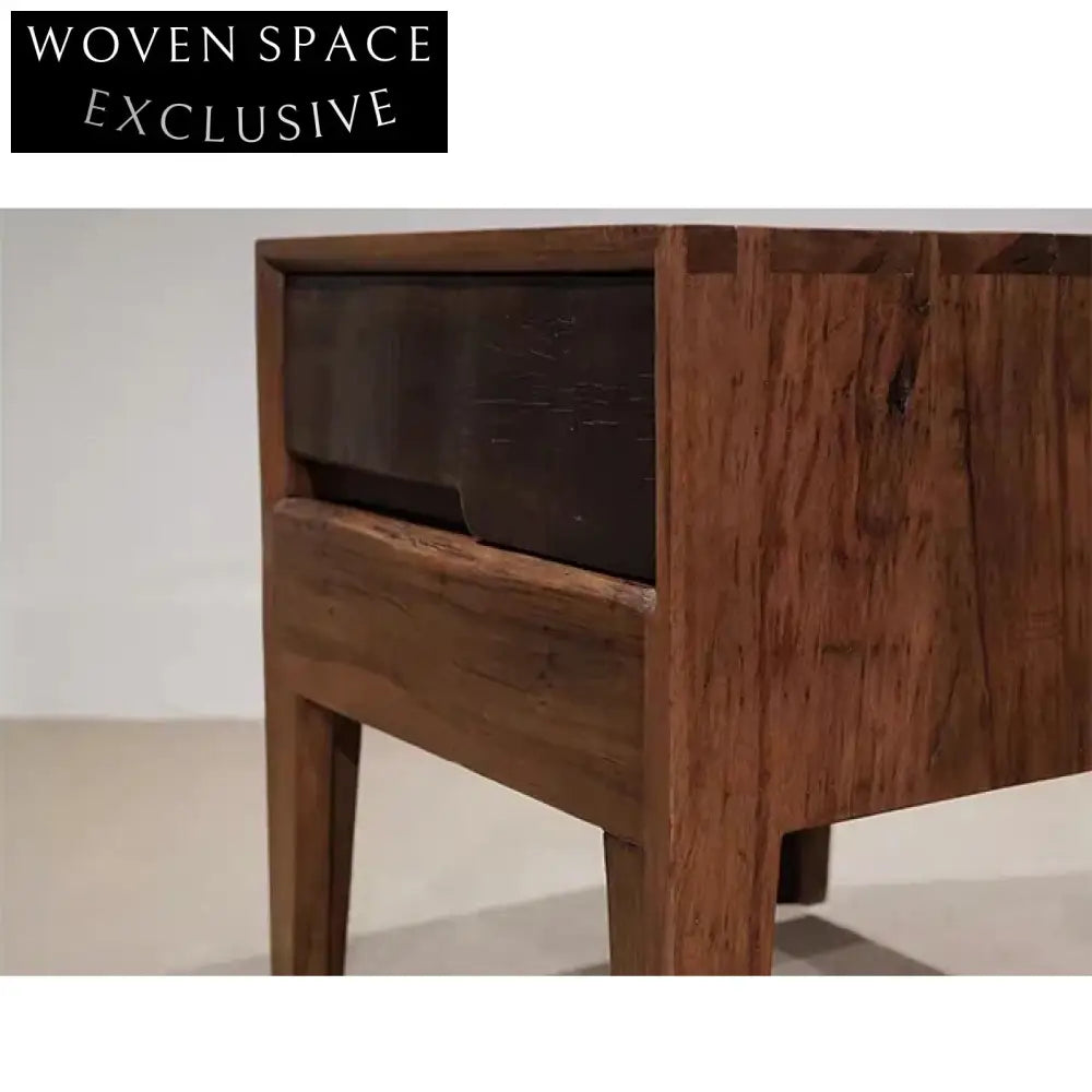 Wabi Sabi Handcrafted Ancient Elm Wood Rustic Bedside Table