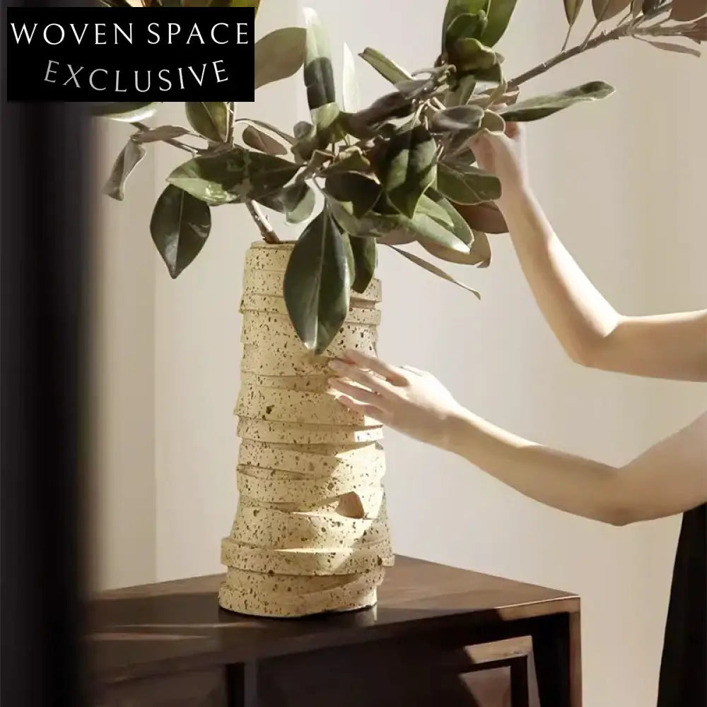 Wabi Sabi Living Room Art Decor Round Tall Resin Centerpiece Flower Vase
