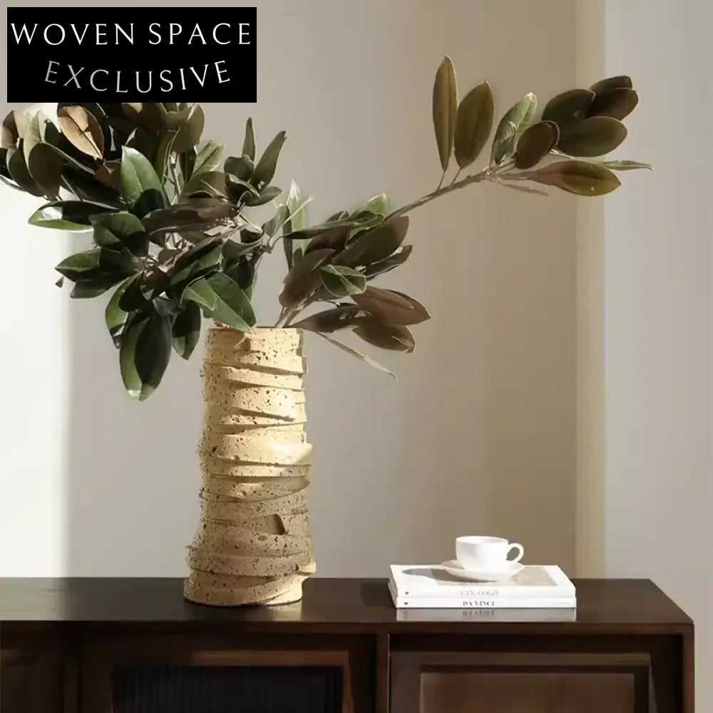 Wabi Sabi Living Room Art Decor Round Tall Resin Centerpiece Flower Vase