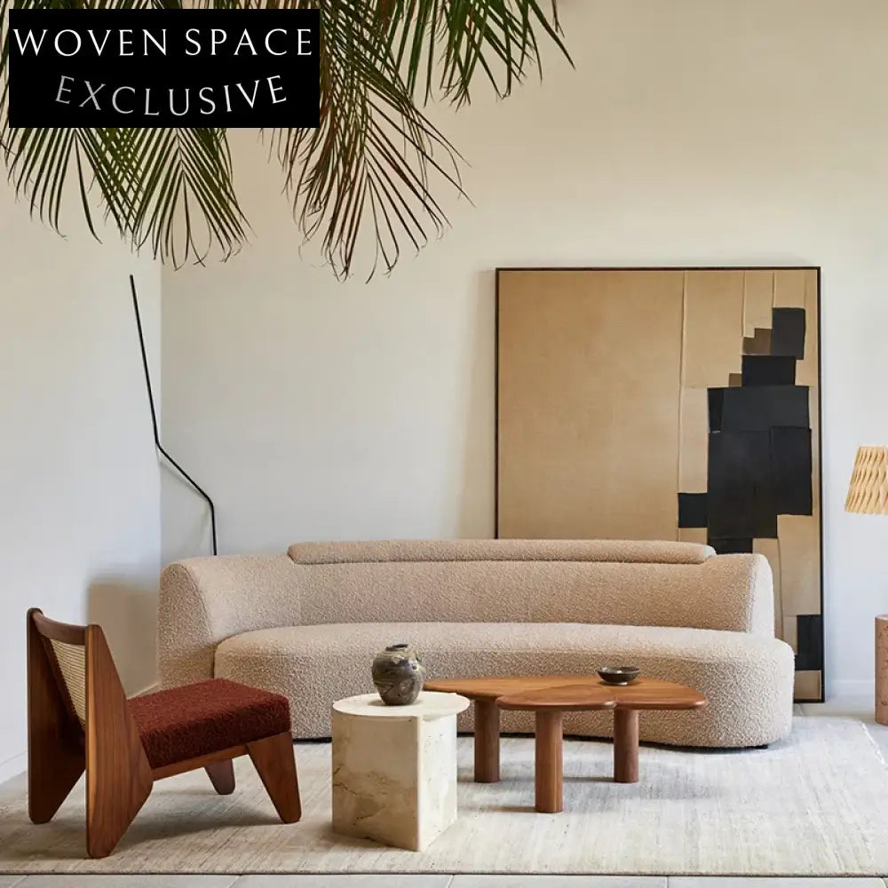 Wabi-Sabi Modern Boucle Fabric Curved Sectional Sofa for Living Room